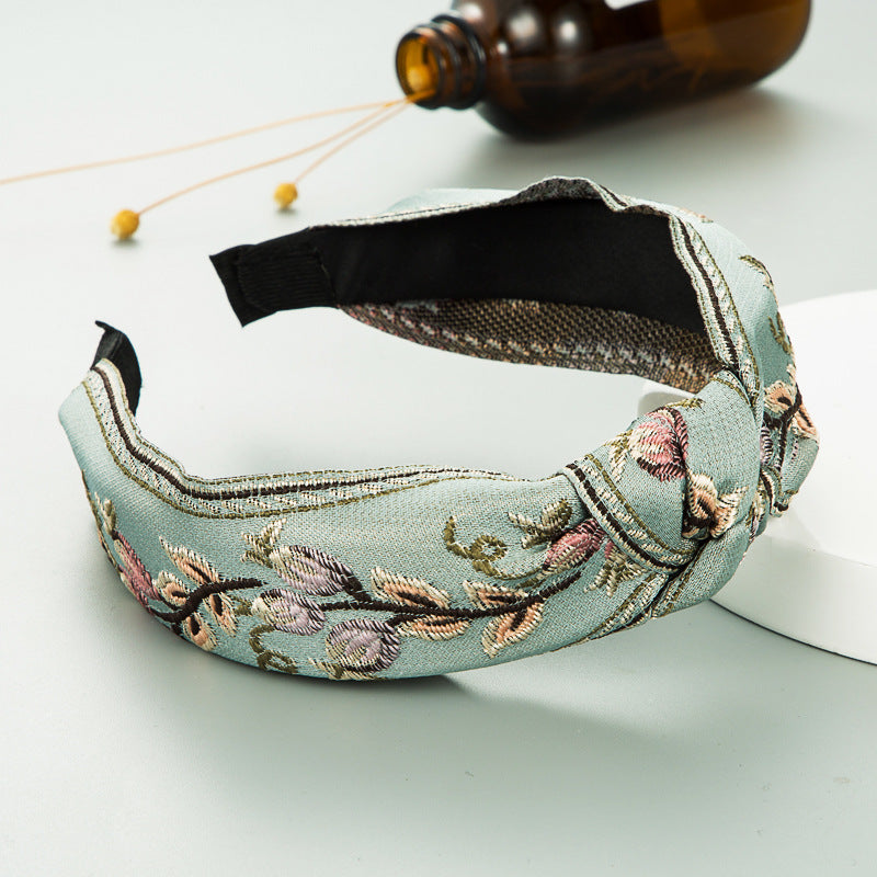 Retro Embroidered Knotted Fabric Headband | Consonak
