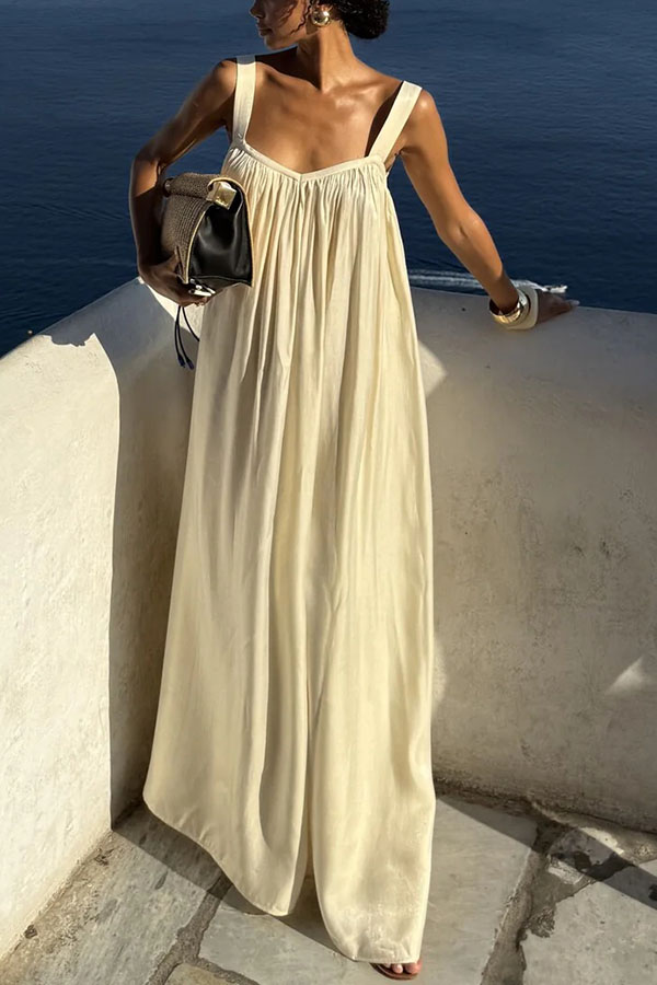 Pearlescent Luster Satin Wide Strap Open Back Loose Maxi Dress-consonak