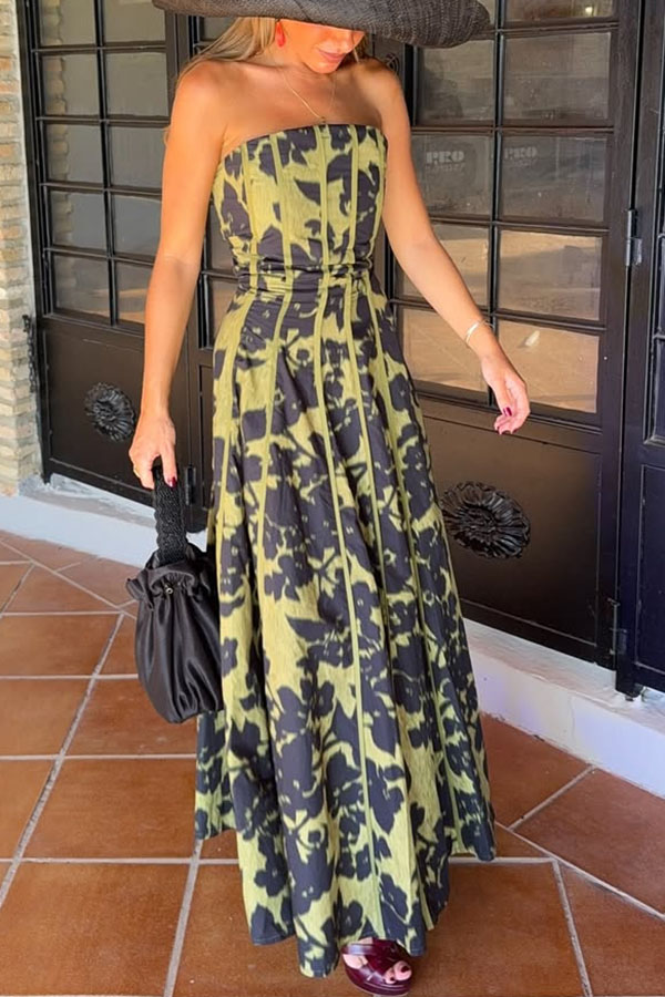 Elara Linen Blend Floral Print Princess Line Design Detachable Sleeves Maxi Dress | Consonak
