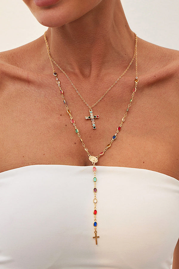 Fashionable Diamond Cross Chain Elegant Multi-layered Necklace | Consonak