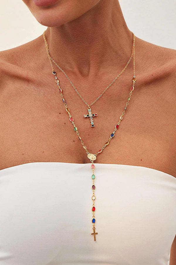 Fashionable Diamond Cross Chain Elegant Multi-layered Necklace-consonak