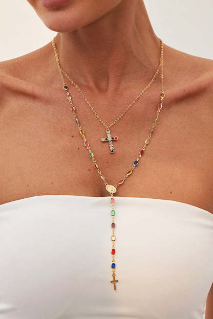 Fashionable Diamond Cross Chain Elegant Multi-layered Necklace-consonak