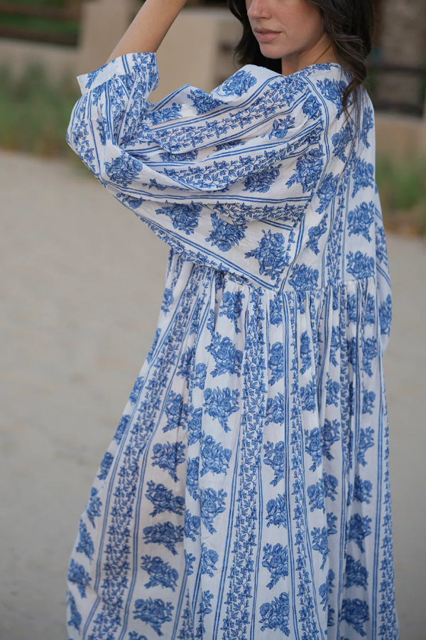 Botanical Print Loose-fitting Tie Casual Vacation Maxi Dress