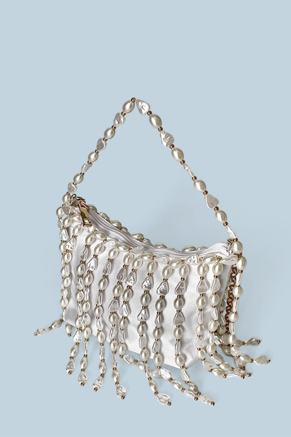 Fashionable Pearl Irregular Beaded Tassel Bag-consonak