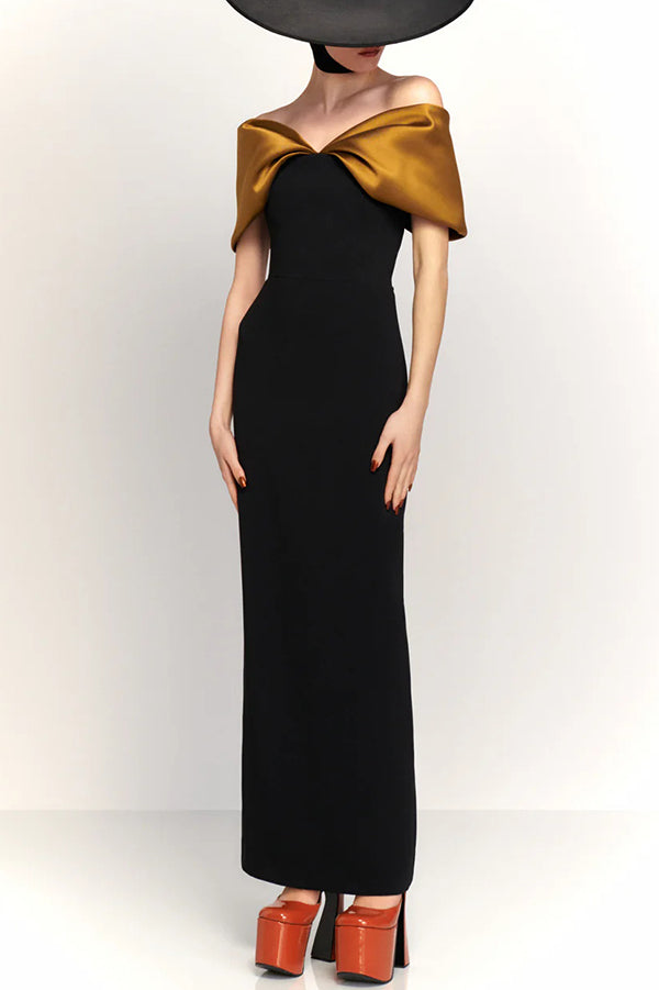 Elegant Off-shoulder Spliced fitted Backless Maxi Dress-consonak