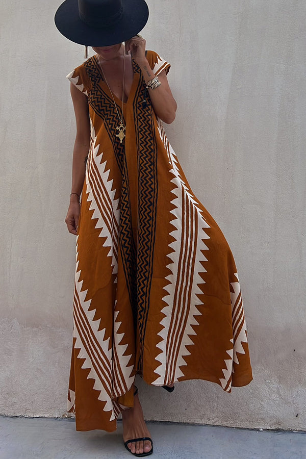 Beach Dates Ethnic Print A-line Maxi Dress-consonak