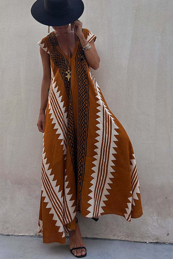 Beach Dates Ethnic Print A-line Maxi Dress-consonak