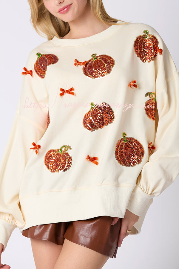 Halloween Colorful Pumpkin Embroidered Loose Casual Sweatshirt-consonak
