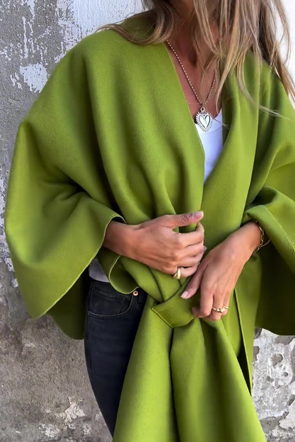 Solid Color Loose V-neck Shawl Cape Jacket-consonak