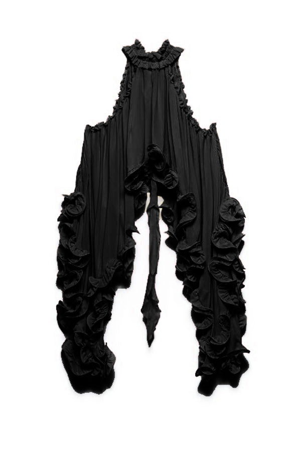 Romantic Drama Chiffon Wavy Ruffles Halter Irregular A-line Top | Consonak