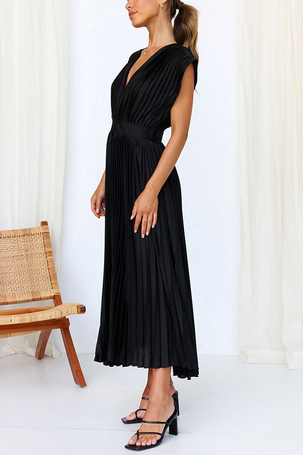 Hello Gorgeous Satin Pleated Party Midi Dress-consonak