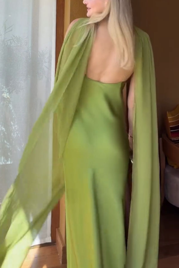 Elegant and Refined Satin Detachable Scarf-style Halter Maxi Dress | Consonak