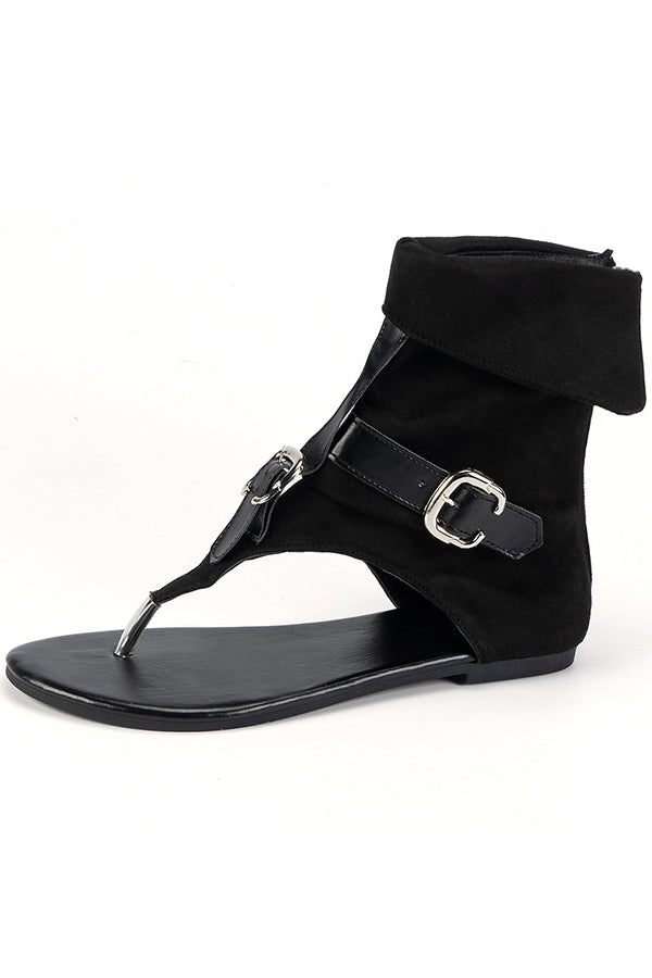 High-top Flat Denim Thong Sandals with Buckle Straps.-Consonak