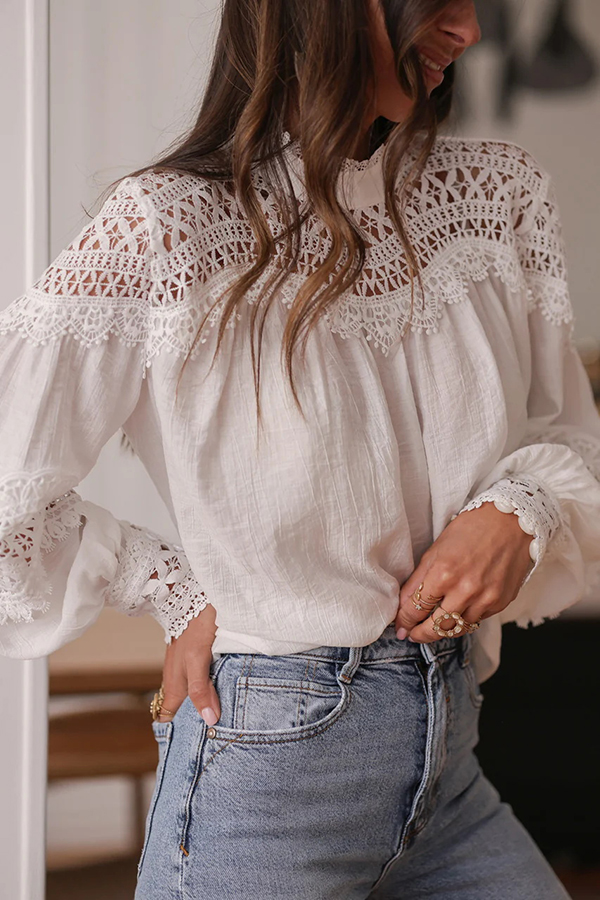 Stylish Hollow-out Patchwork Long-sleeved Elegant Shirt-consonak