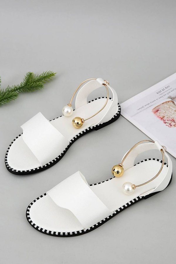 Summer Simple Flat Bottom Pearl Buckle Roman Sandals-consonak