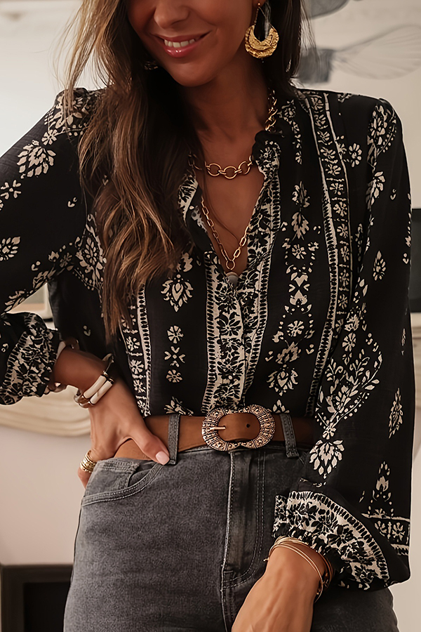 Unique Print Long-Sleeved Button-Up Elegant Shirt-consonak