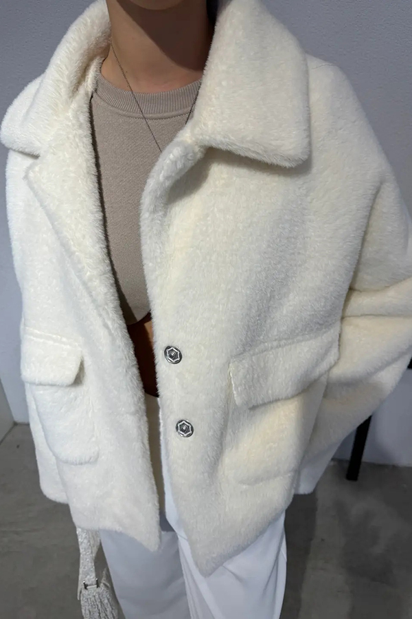 Fashion Lapel Long Sleeve Loose Furry Coat-consonak