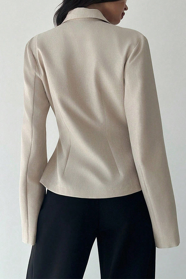 Solid Color Lapel Long Sleeve Fitted Waist Elegant Blazer-consonak