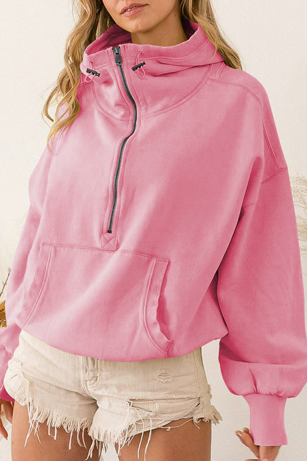Front Pocket Zip Drawstring Long Sleeve Hoodie-consonak