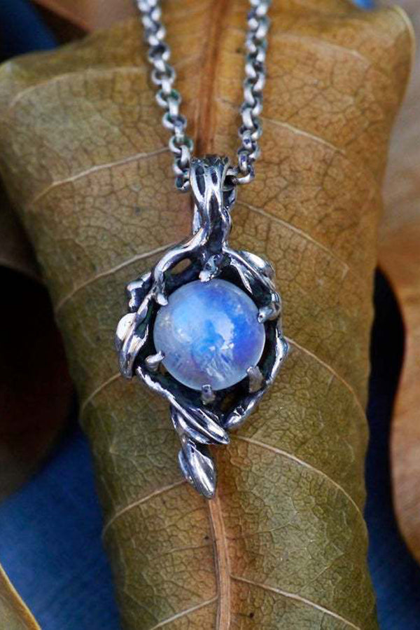 Vintage Rainbow Moonstone Glass Water Drop Pendant Necklace-consonak