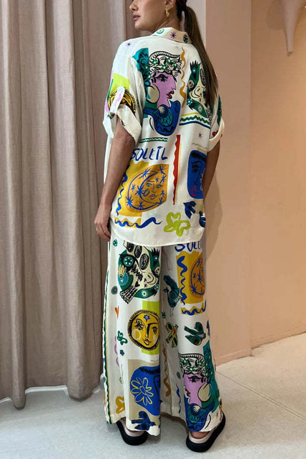 Meralda Unique Print Elastic Waist Pocketed Wide Leg Pants-consonak