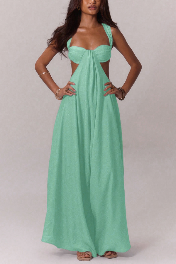 Solid Color Casual Camisole Loose Stretch Wide-leg Jumpsuit-consonak