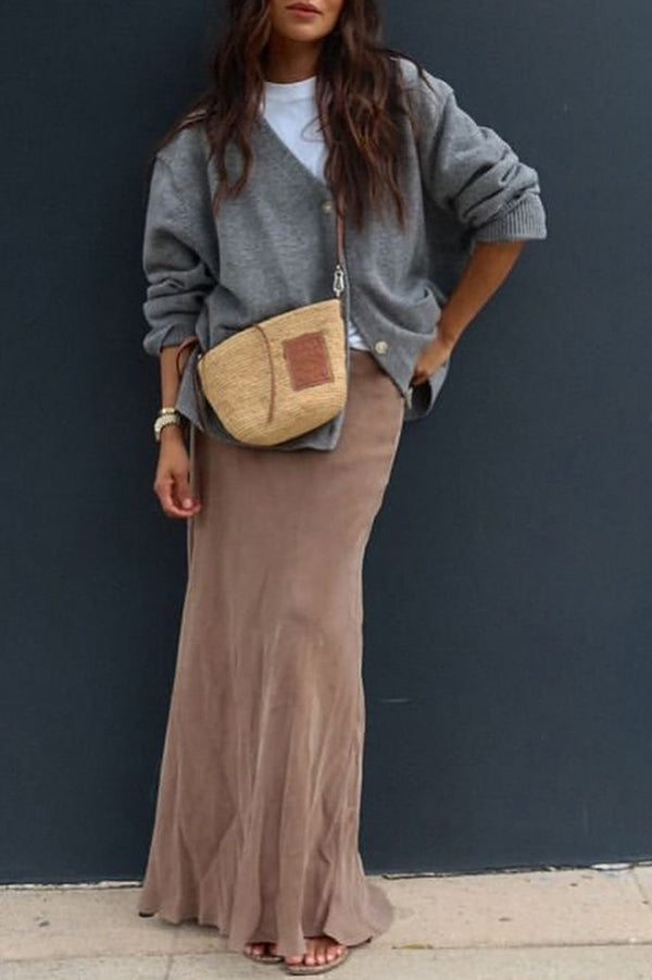 Solid Color V-Neck Button Casual Pocket Knit Cardigan-consonak