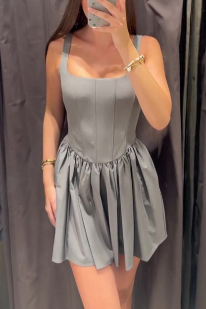 Solid Velvet Square Neck Slim Fit Mini Dress-consonak