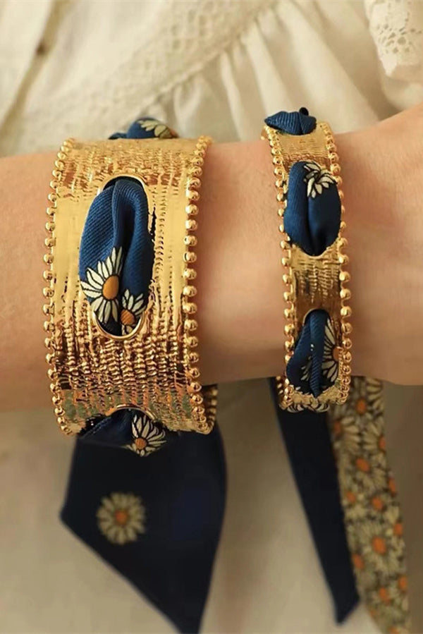 Matte Open Bracelet with Vintage Scarf-consonak