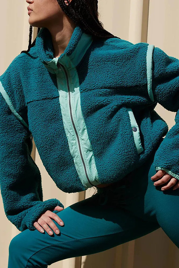 Stylish Patchwork Stand Collar Sherpa Zipper Jacket-consonak