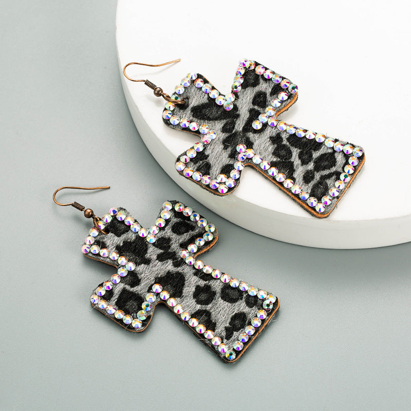 Exaggerated Cross Personality Leopard Print Earrings | Consonak