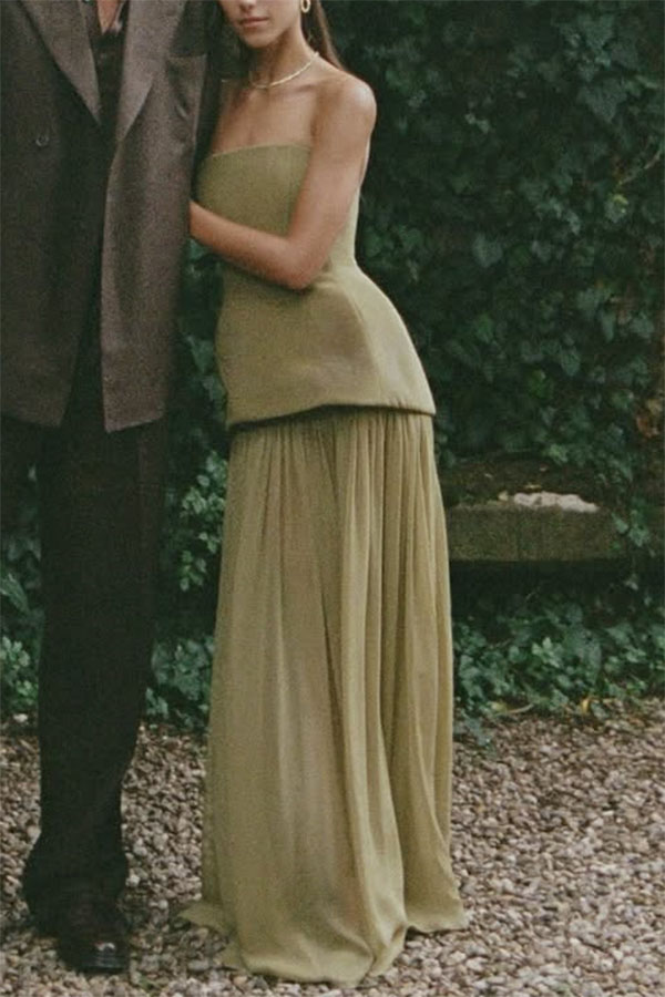 Classic Attendance Structure Strapless Tank and Pleated Tulle High Rise Maxi Skirt Set-consonak