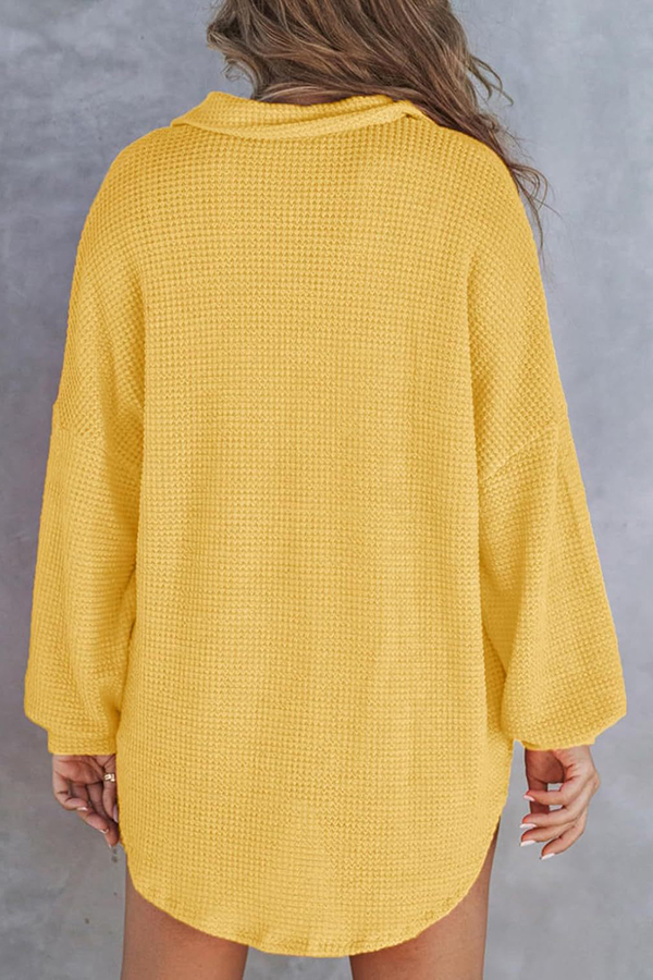 Solid Color Waffle Loose Casual Knitted Pocket Top-consonak