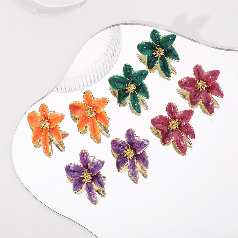 Vintage Colorful Enamel Flower Stud Earrings-consonak