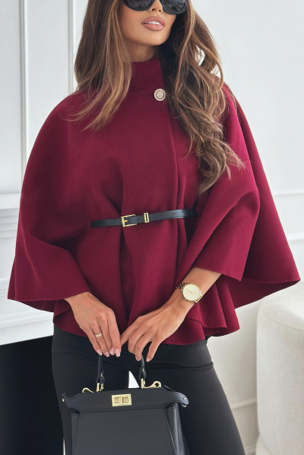 Elegant Moment Woolen Button Turtleneck Belted Oversized Cape-consonak