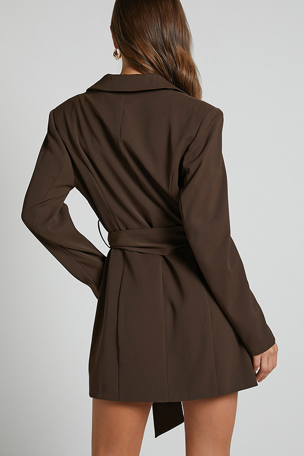 Fashion Pioneer Solid Color Lapel Long Sleeve Lace-up Blazer-consonak