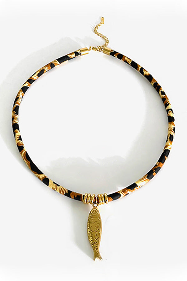 Leopard Print Velvet Rope Design Stainless Steel Necklace | Consonak