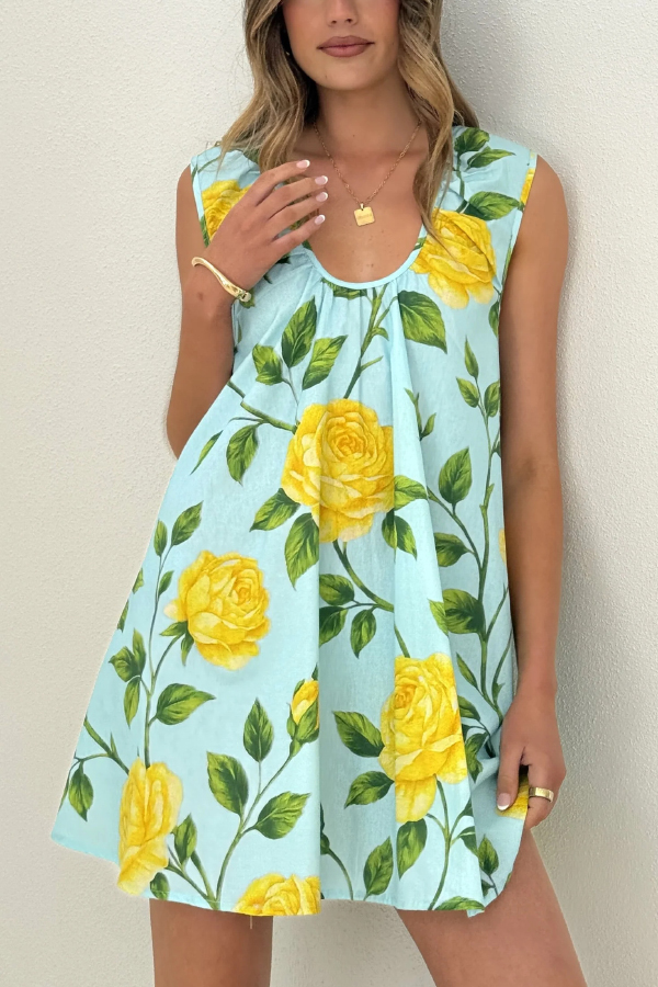 Fashionable Polka Dot Print U-neck Sleeveless Loose Mini Dress-consonak