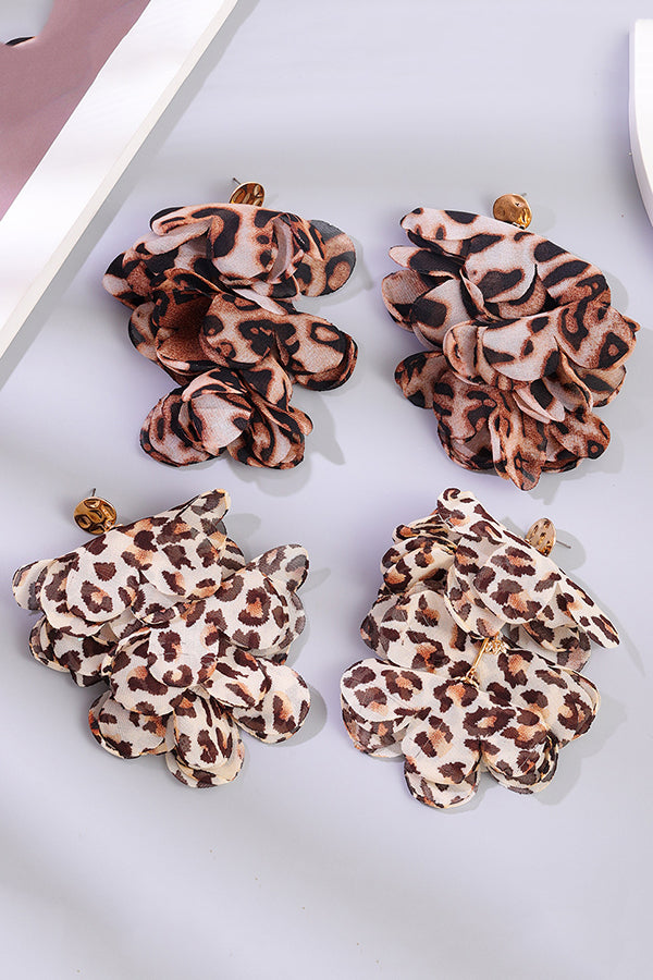Leopard Print Multi-layered Fabric Floral Earrings-consonak