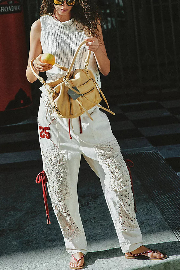 Rockaway Crochet Panels Bow Detail Elastic Waist Pocket Pull-On Craft Pants