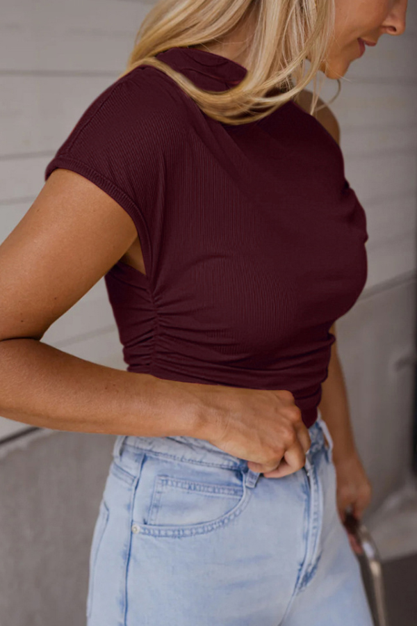 Solid Color Metal Decoration Short-sleeved Casual T-shirt-consonak