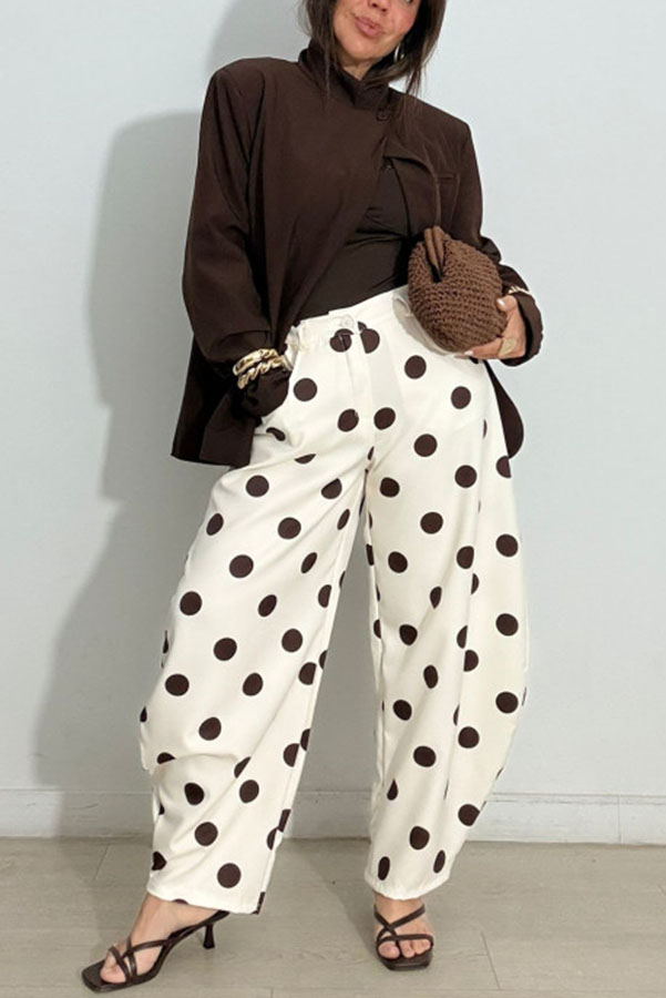 Jino Polka-Dot Print High Rise Elastic Waist Pocket Bloomers Pants