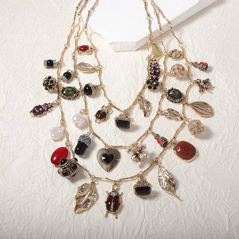 Vintage Multi-layered Odd-shaped Pendant Necklace-consonak