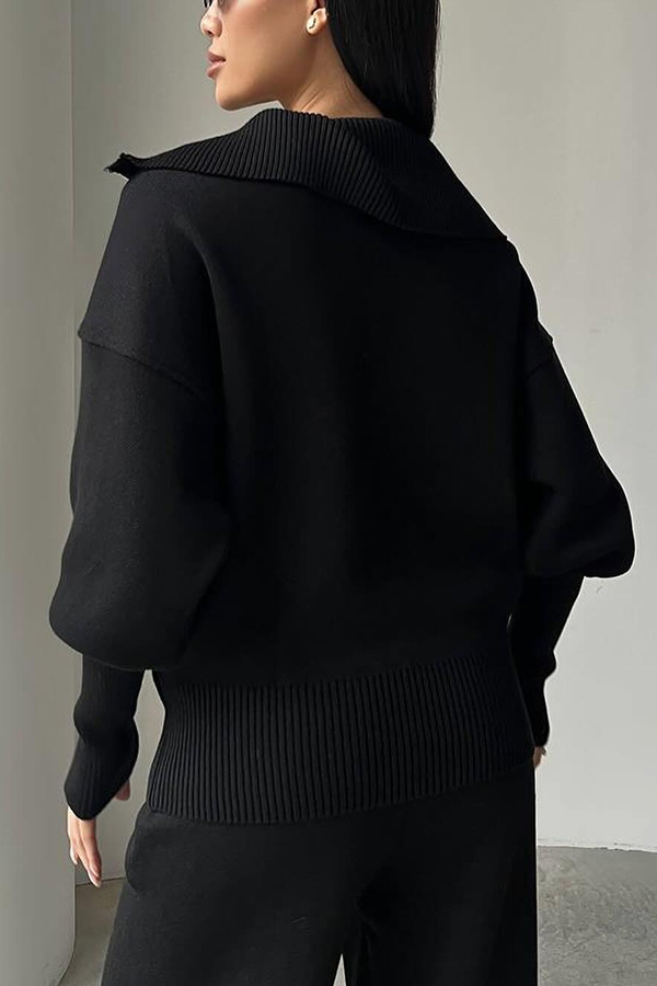 Solid Color Long-sleeved Zip-up Sweatshirt and Elastic Waist Loose Pocket Pants Set-consonak