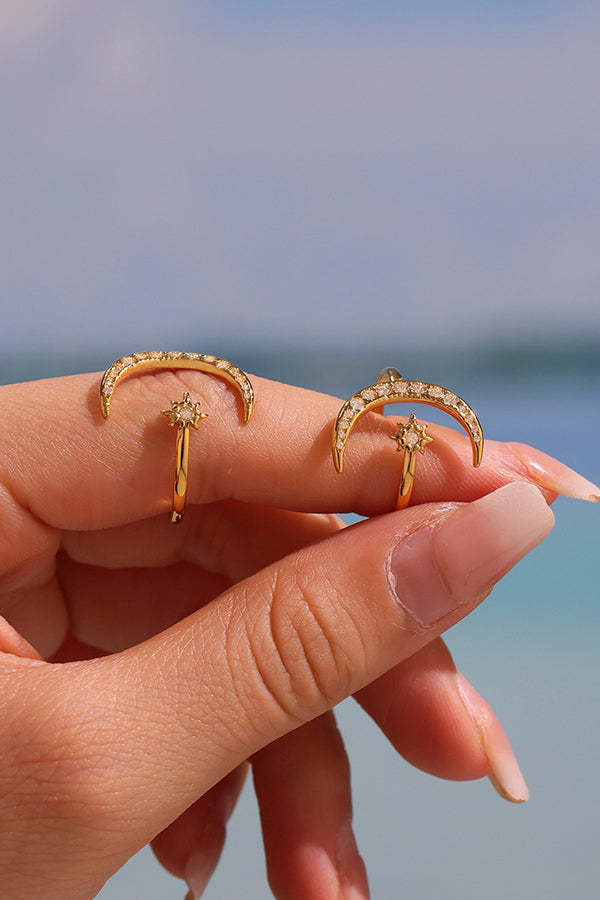 Elegant Super-shiny Zircon Star and Moon Irregular Geometric Ring-consonak