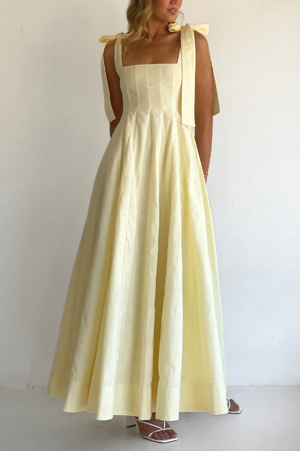 Solid Color Sleeveless Tie-up Suspender Elegant Patchwork Maxi Dress-consonak