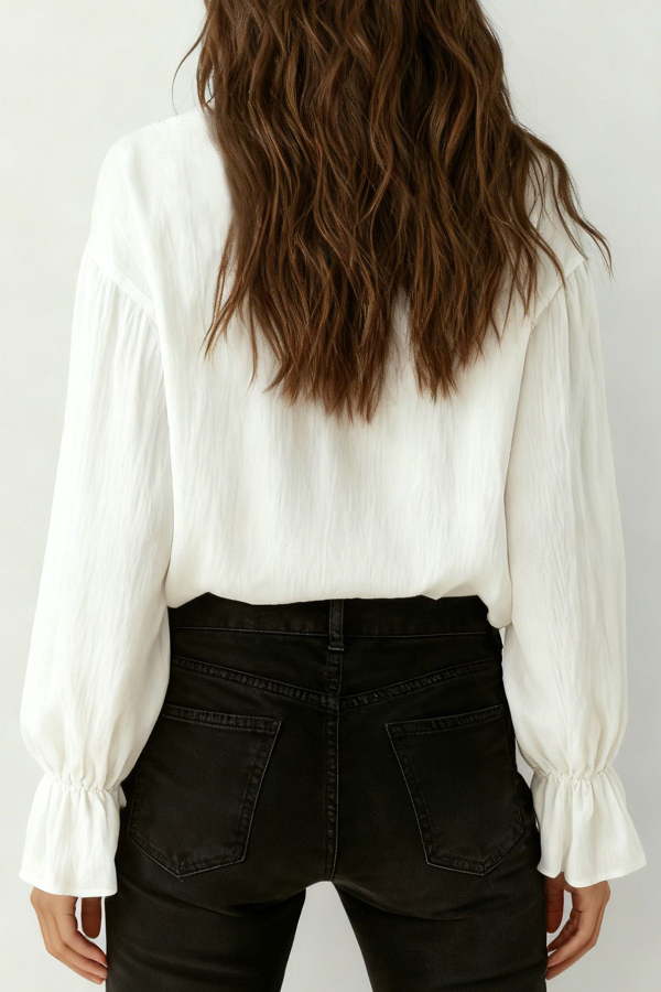 Solid Color Patchwork Lace Lapel Long-sleeved Button Casual Shirt-consonak