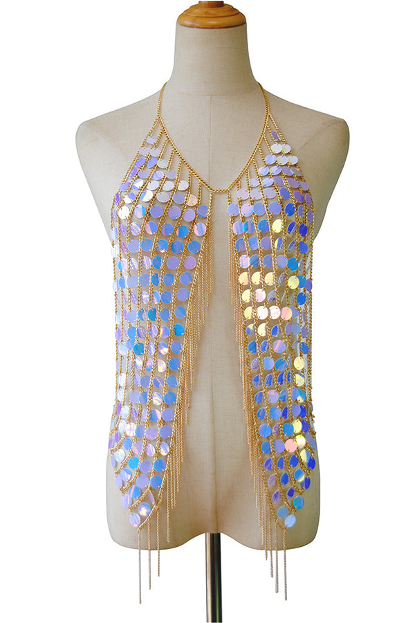 Sequin and Tassel Chest Chain-Consonak