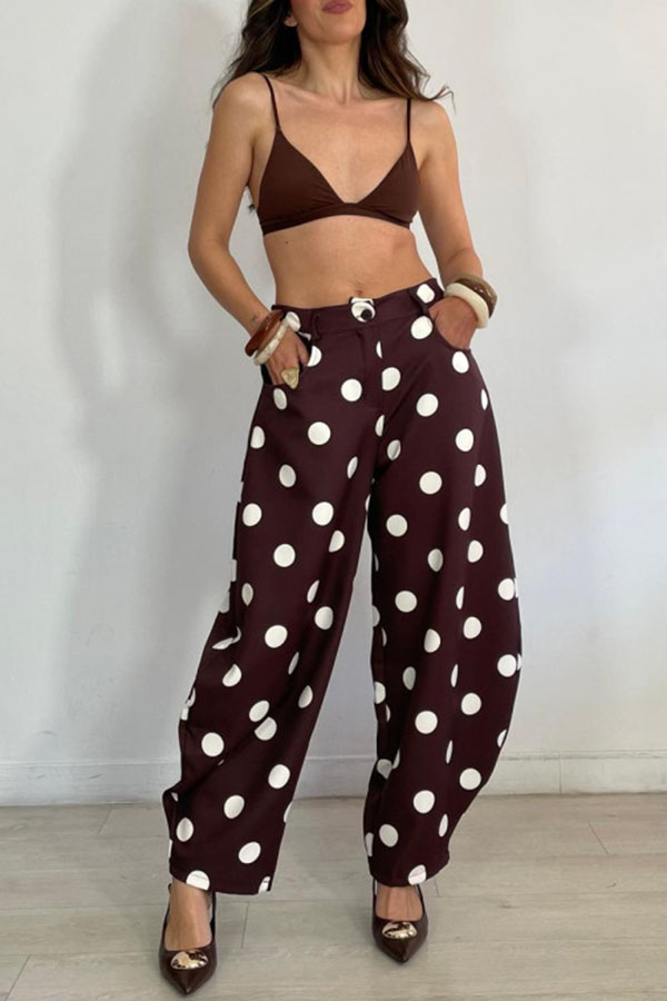 Jino Polka-Dot Print High Rise Elastic Waist Pocket Bloomers Pants