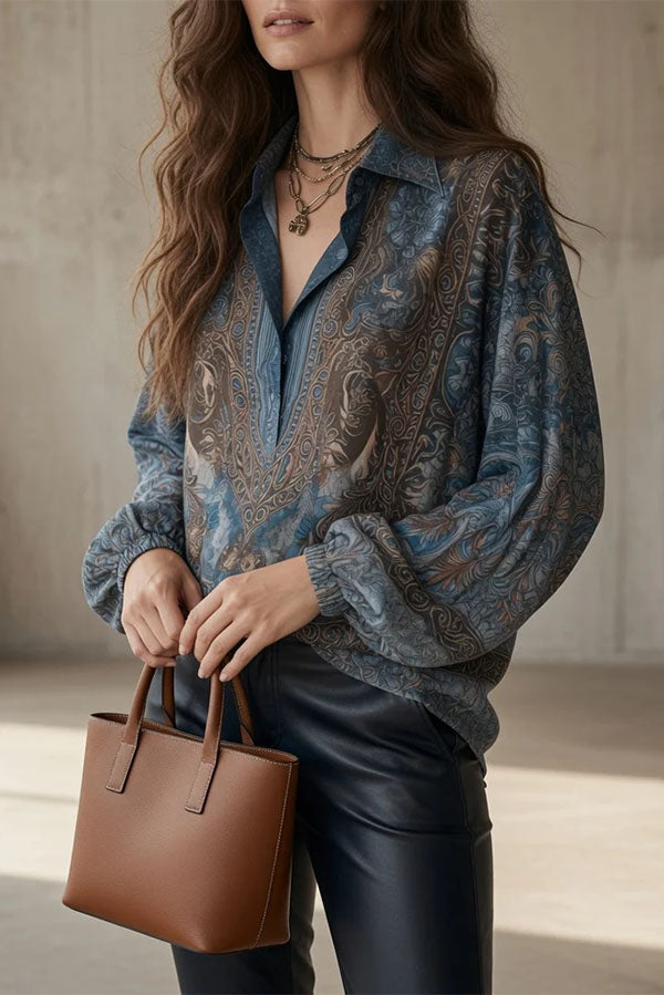Paisley Jacquard Marble Satin Shirt-Consonak
